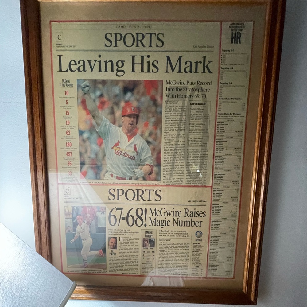 Mark Mcgwire Framed Newspaper 1998